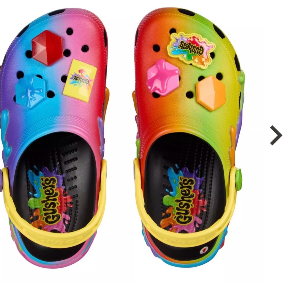 Crocs Gushers Unisex Kids Multicolor Clog Shoes J3 US 3 with Decorative Charms